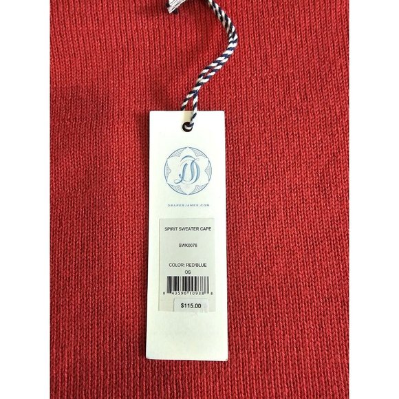 Draper James Red Blue Cotton Spirit Sweater Cape Poncho One Size NWT - Picture 7 of 8